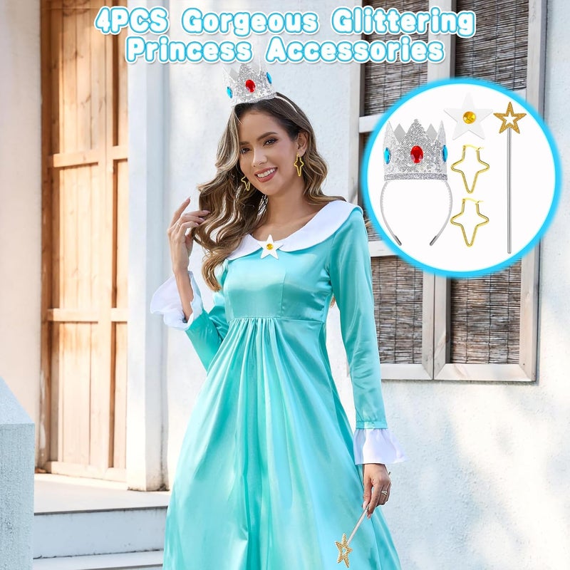 Goenb إكسسوارات زي الأميرة، مجموعة 4 قطع من تاج الأميرة/أقراط/قفازات/دبوس للنساء والفتيات - Image 5